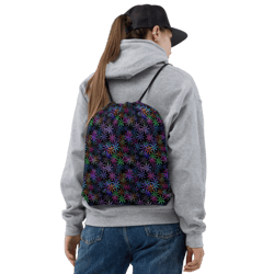 neon sparkle flowers pattern drawstring bag