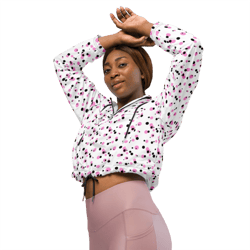 pink and black dots pattern women’s cropped windbreaker