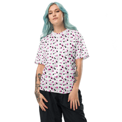 pink and black dots pattern recycled unisex sports jersey