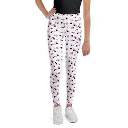 Pink and Black Dots Pattern Youth Leggings