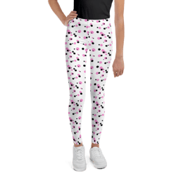 pink and black dots pattern youth leggings