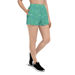 green and blue modern mozaic women’s recycled athletic shorts