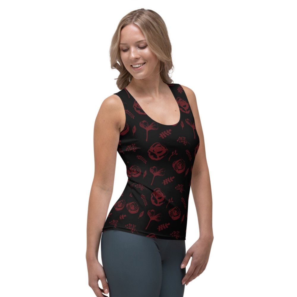 Red Flowers on the Black Background Date Night Sublimation Cut & Sew Tank Top
