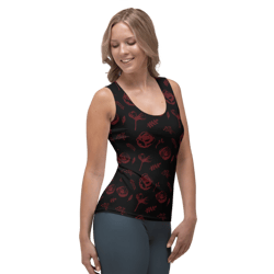 red flowers on the black background date night sublimation cut & sew tank top