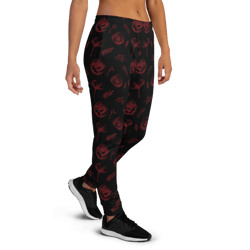 red flowers on the black background date night women's joggers