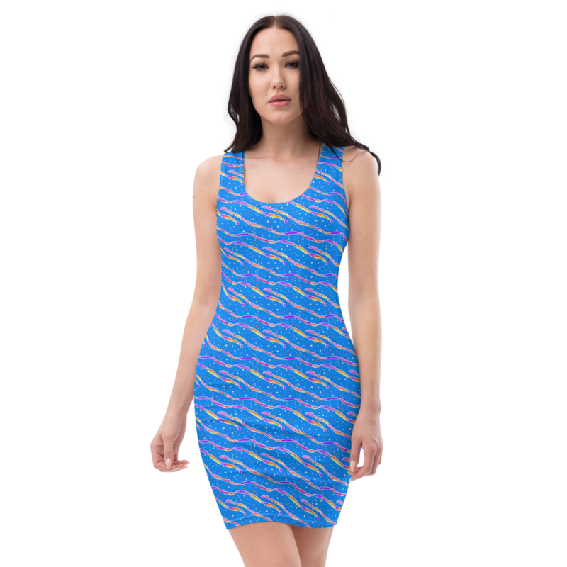 Blue Modern Chic Pattern Sublimation Cut & Sew Dress
