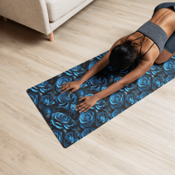 Blue and Black Rose Flowers Seamless Pattern Yoga mat