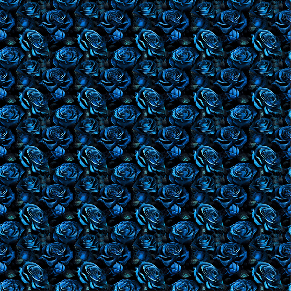 Blue and Black Rose Flowers Seamless Pattern Yoga Capri Leggings