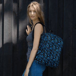blue and black rose flowers seamless pattern backpack