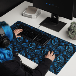 Blue and Black Rose Flowers Seamless Pattern Gaming mouse pad