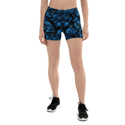 blue and black rose flowers seamless pattern shorts