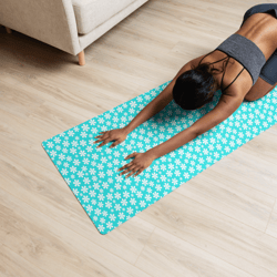 Simple White and Blue Floral Pattern Yoga mat