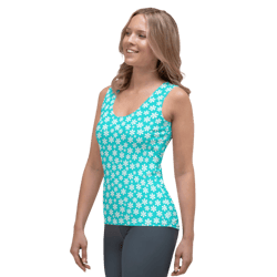simple white and blue floral pattern sublimation cut & sew tank top