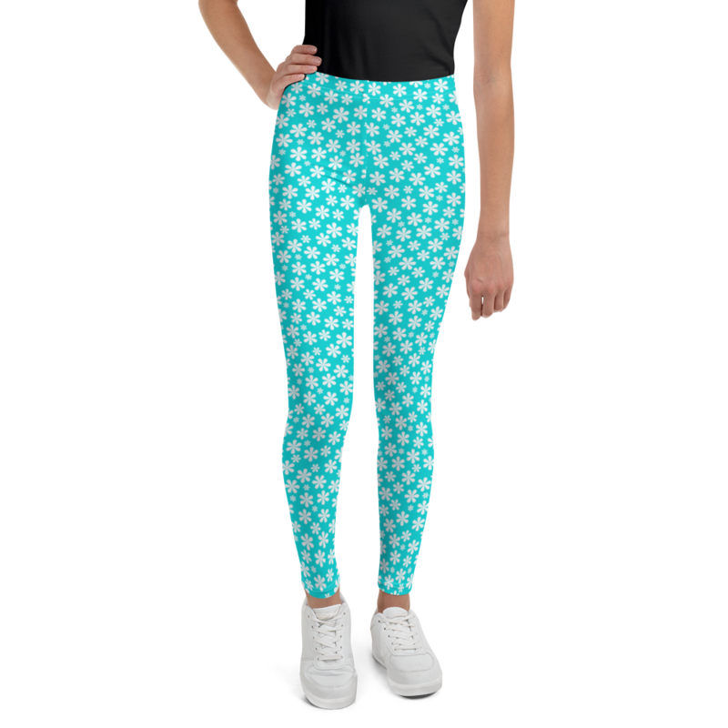Simple White and Blue Floral Pattern Youth Leggings