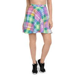 pastel rainbow plaid pattern skater skirt