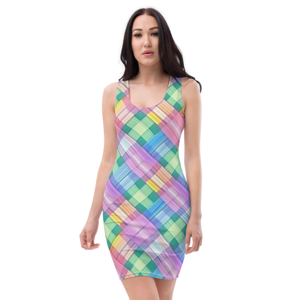 Pastel Rainbow Plaid Pattern Sublimation Cut & Sew Dress