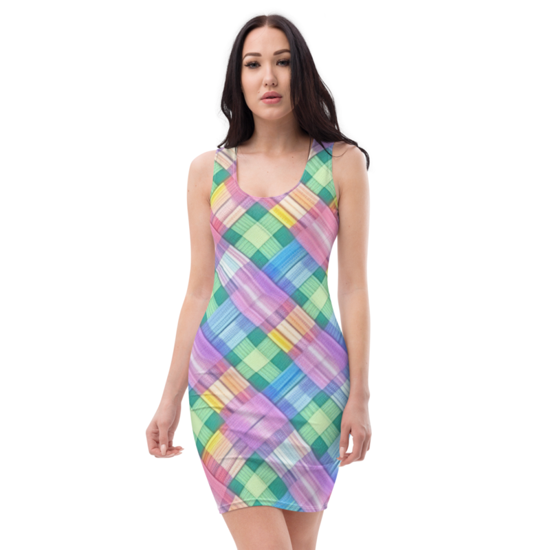 Pastel Rainbow Plaid Pattern Sublimation Cut & Sew Dress