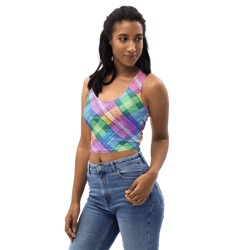 pastel rainbow plaid pattern crop top