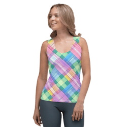 pastel rainbow plaid pattern sublimation cut & sew tank top