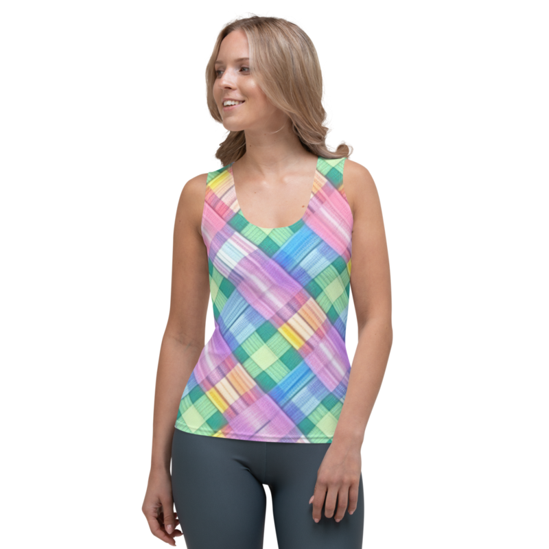 Pastel Rainbow Plaid Pattern Sublimation Cut & Sew Tank Top