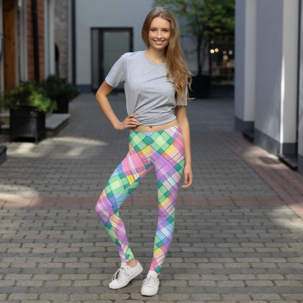 Pastel Rainbow Plaid Pattern Leggings