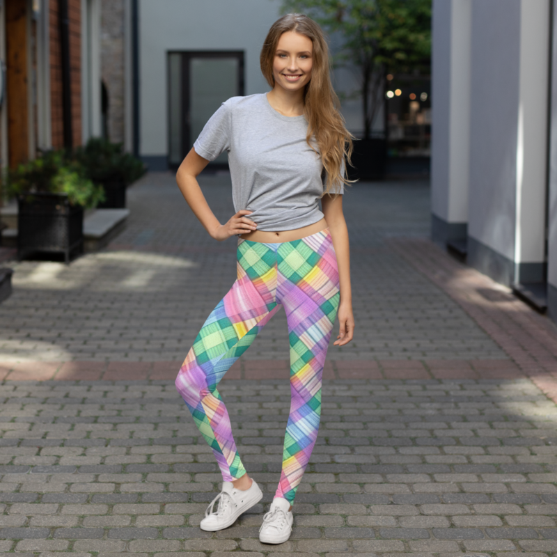 Pastel Rainbow Plaid Pattern Leggings
