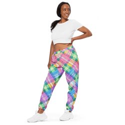 pastel rainbow plaid pattern unisex track pants