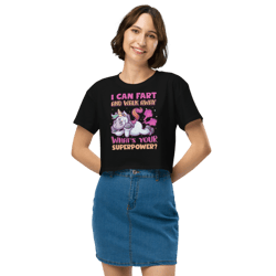 funny farting unicorn women’s crop top