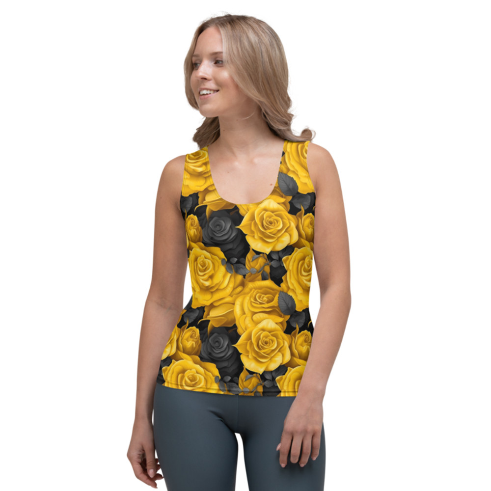 Yellow and Black Rose Flowers Seamless Pattern Sublimation Cut & Sew Tank Top
