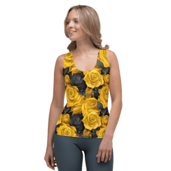 yellow and black rose flowers seamless pattern sublimation cut & sew tank top