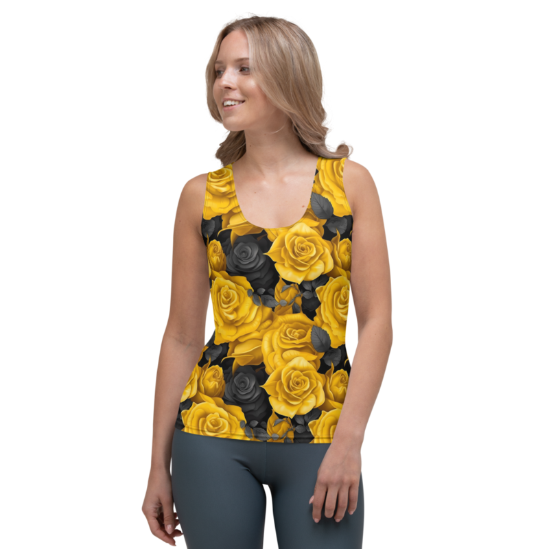 Yellow and Black Rose Flowers Seamless Pattern Sublimation Cut & Sew Tank Top
