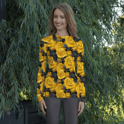 yellow and black rose flowers seamless pattern women's rash guard