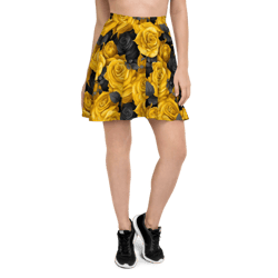 yellow and black rose flowers seamless pattern skater skirt