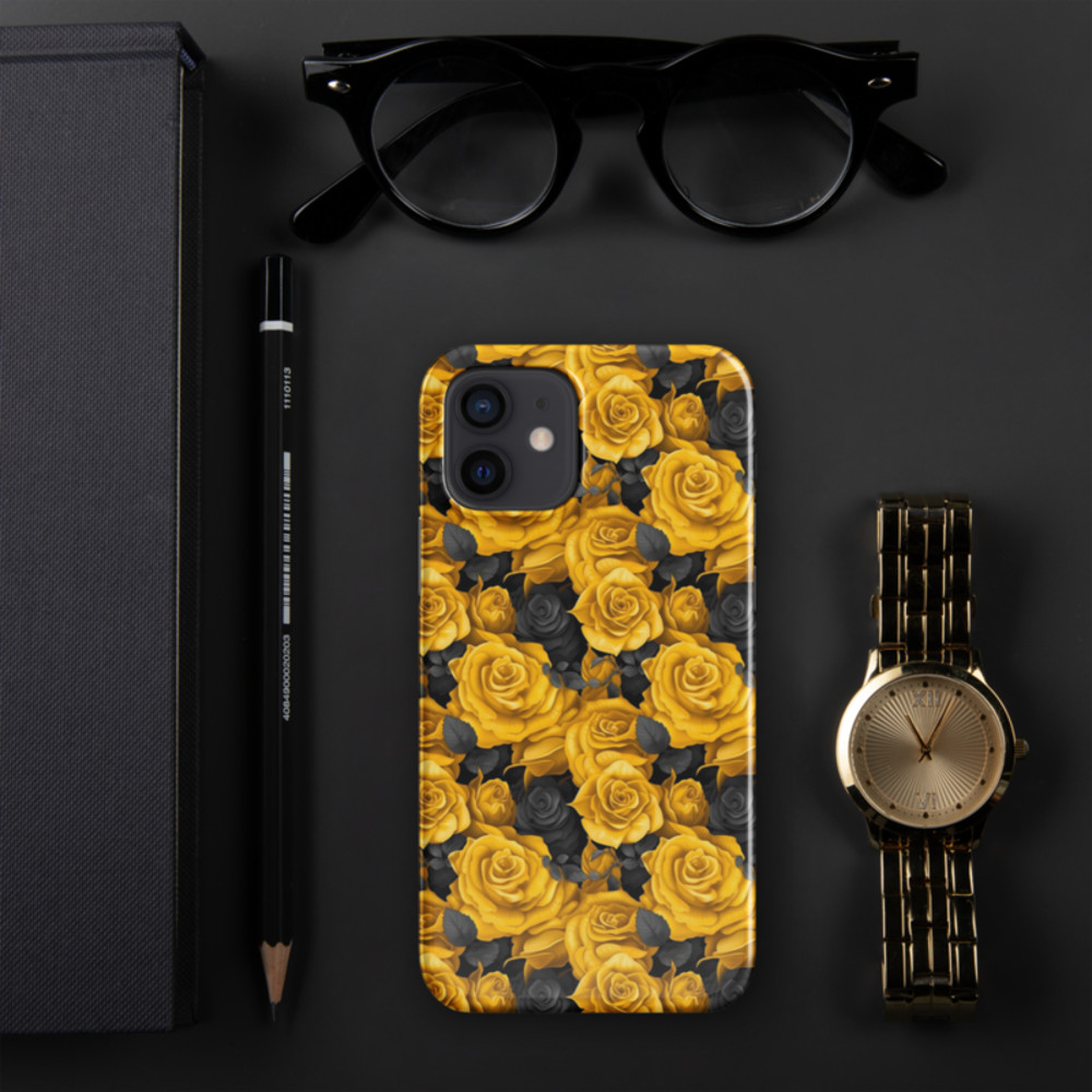 Yellow and Black Rose Flowers Seamless Pattern Snap case for iPhone®
