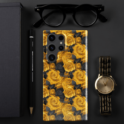 yellow and black rose flowers seamless pattern snap case for samsung®