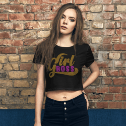 girl boss rhinestone funny women’s crop tee