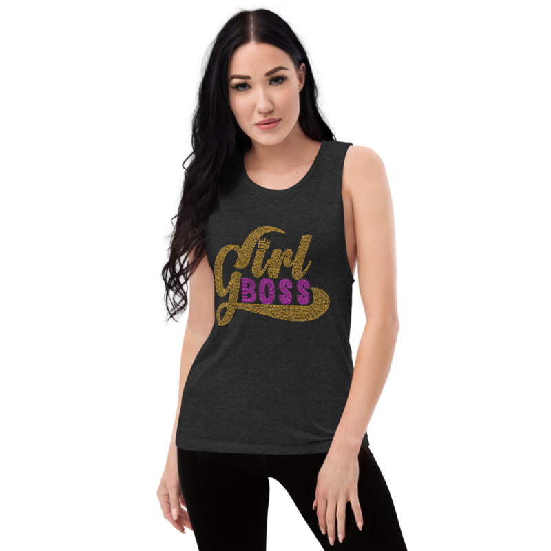 Girl Boss Rhinestone Funny Ladies’ Muscle Tank