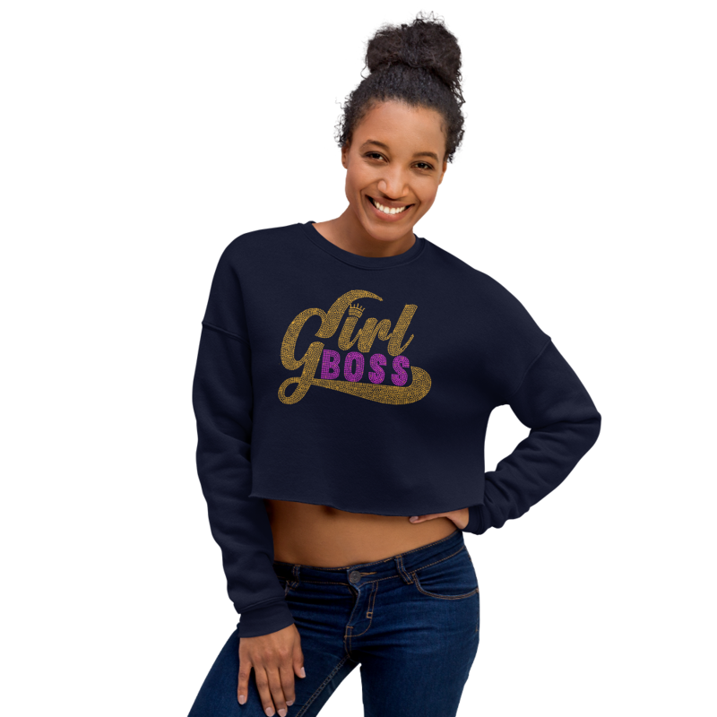 Girl Boss Rhinestone Funny Crop Sweatshirt