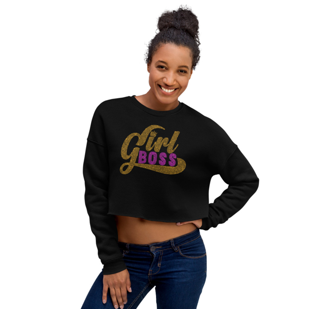 Girl Boss Rhinestone Funny Crop Sweatshirt