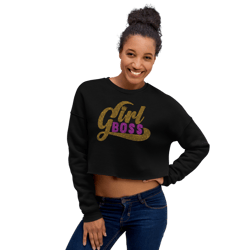 Girl Boss Rhinestone Funny Crop Sweatshirt