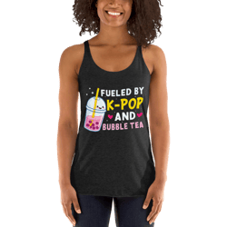 fueled by k-pop and bubble tea anime women's racerback tank