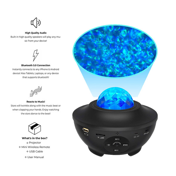 Remote Controlled Bluetooth Music Starry Galaxy Projector Light