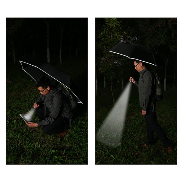 Windproof LED Inverted Umbrella with Reflective Stripe & Reverse Folding