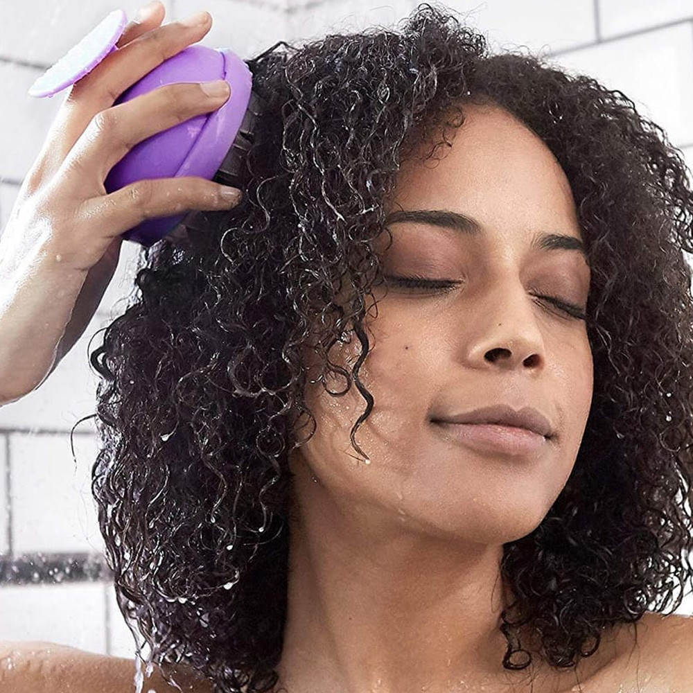 Silicone Scalp Massager Dandruff Remover Shampoo Brush for Healthy Hair Purple 1