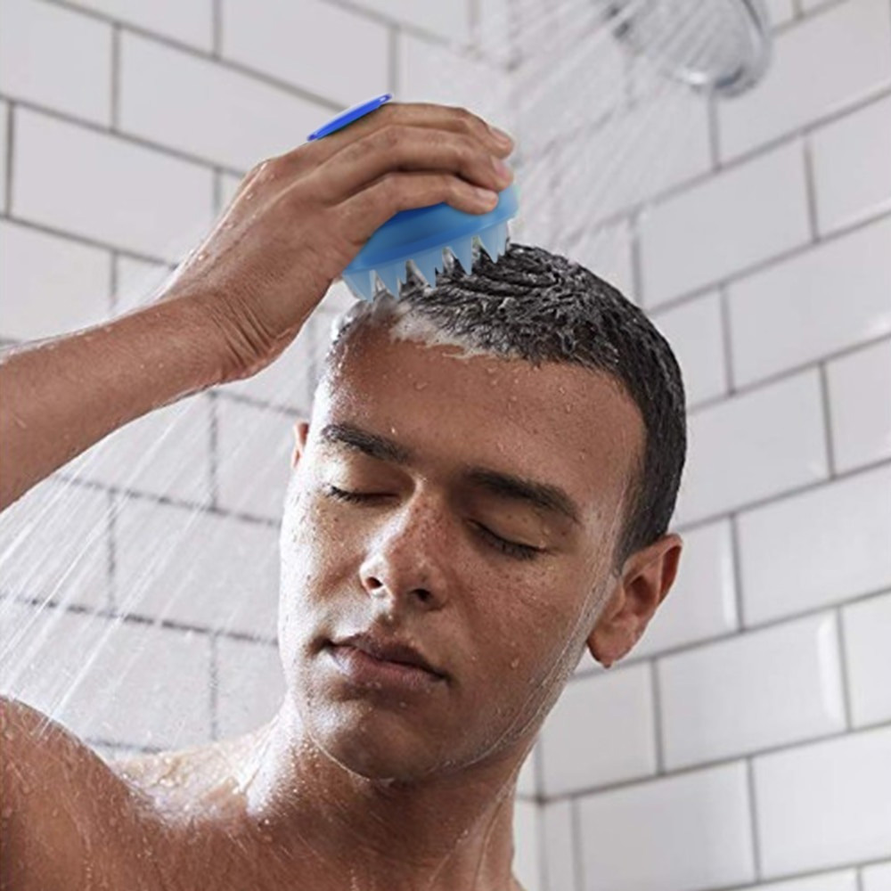 Silicone Scalp Massager Dandruff Remover Shampoo Brush for Healthy Hair Blue