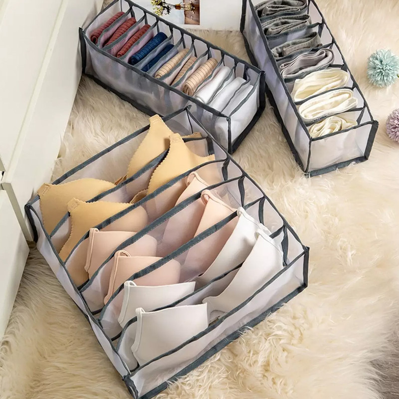 Threepiece underwear organizer set with separate boxes for bras underwear and socks