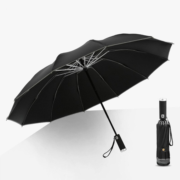 Windproof LED Inverted Umbrella with Reflective Stripe & Reverse Folding