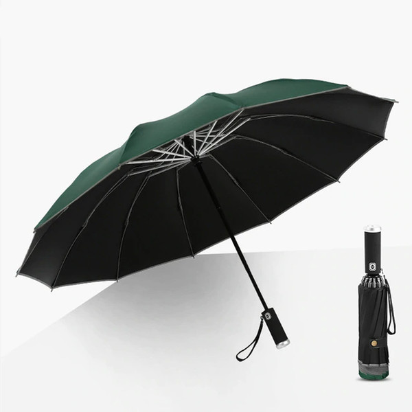 Windproof LED Inverted Umbrella with Reflective Stripe & Reverse Folding