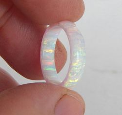 White opal ring. White wedding ring. Synthetic opal ring.