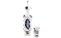 Holy water vessel Holy water container Ceramic vessel Ceramic container. Painting in Art Folk style GZHEL